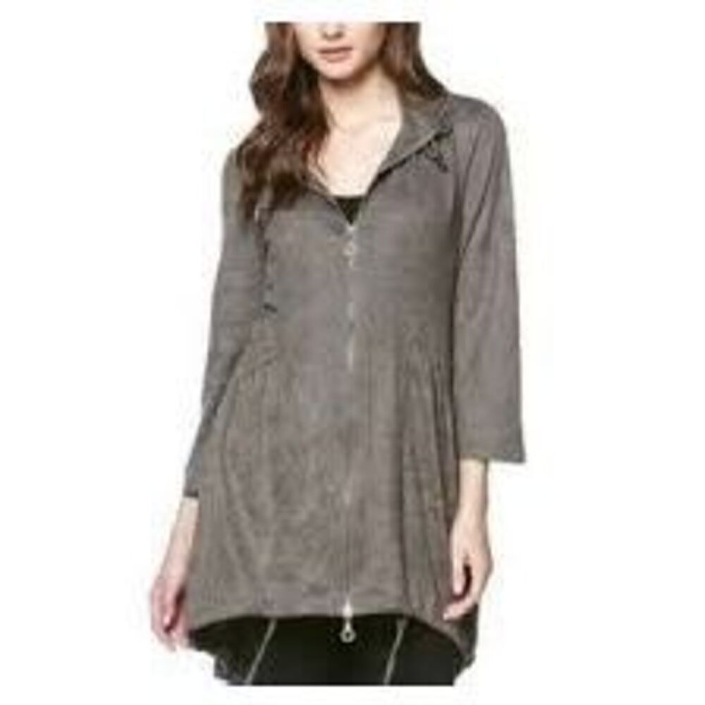 Miilla Womens Jacket Dress Taupe Faux Suede Anorak Drawstring Hoodie Large
